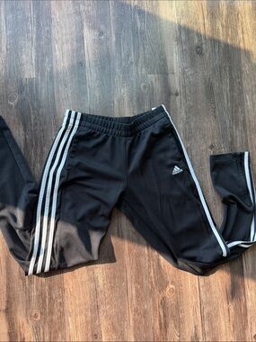 adidas Kids Black Joggers with White Stripes